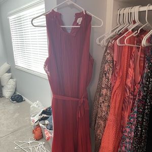 Rust pleated midi dress